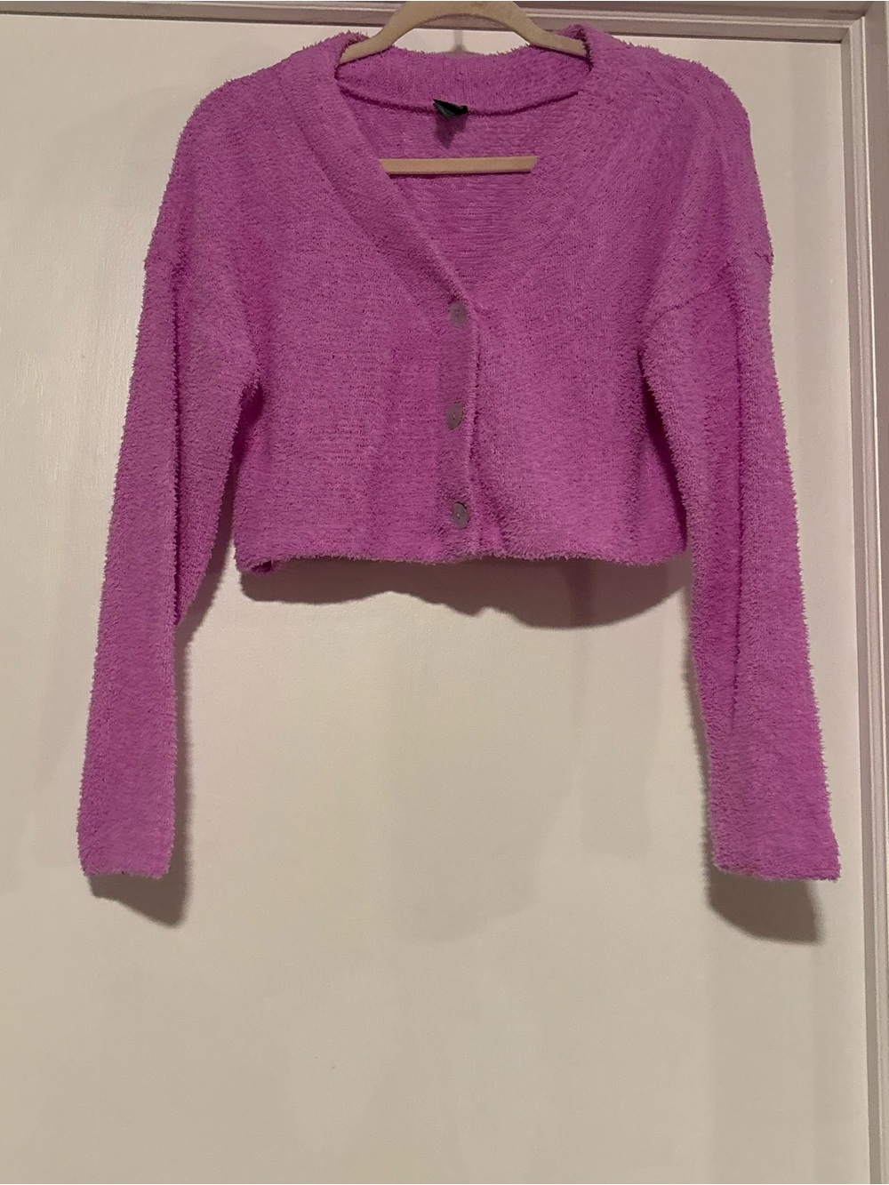 wild fable Plush Cropped Button-Front Cardigan in Bright Pink